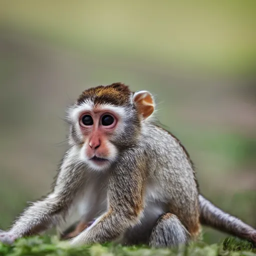 Image similar to high quality photography of rabbit cross monkey on simple blurred background from National GeoGraphic Award winning.