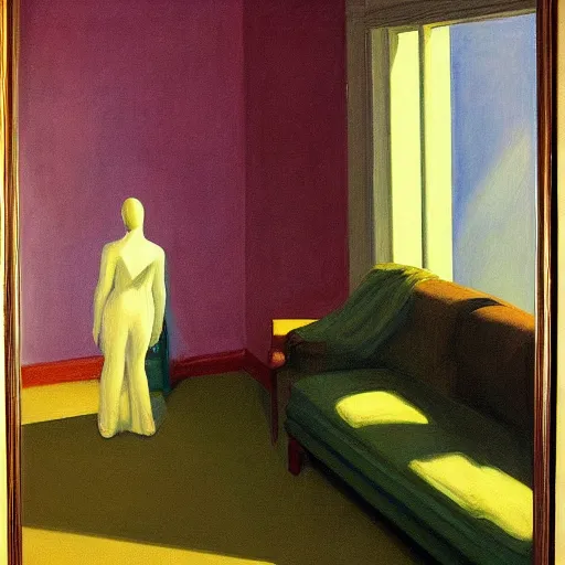 Image similar to painting of a ghost in a living room by Edward hopper