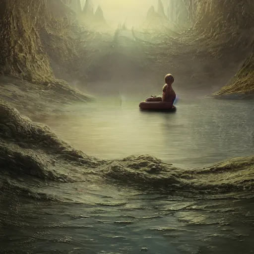 Image similar to slime monster in the lake, matte painting, detailed, elden ring, oil on canvas, by WLOP