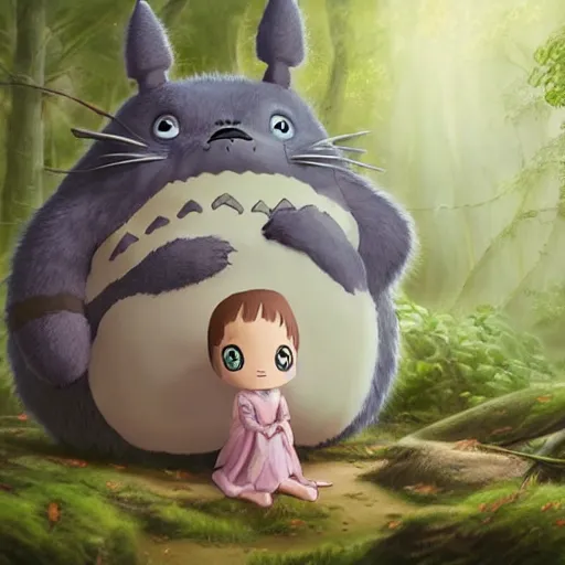 Prompt: An epic fantasy comic book style portrait painting of an extremely cute and adorable very beautiful Totoro in the forest, soft pastel colors, character design by Mark Ryden and Pixar and Hayao Miyazaki, unreal 5, DAZ, hyperrealistic, octane render, cosplay, RPG portrait, dynamic lighting, intricate detail, summer vibrancy, cinematic