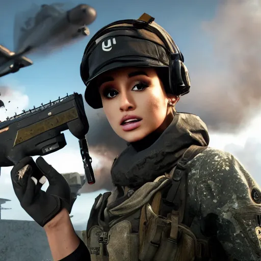 Image similar to Ariana Grande in Call of Duty, 4k