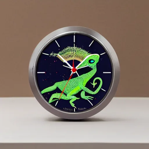 Prompt: Galactic lizard knight alarm clock