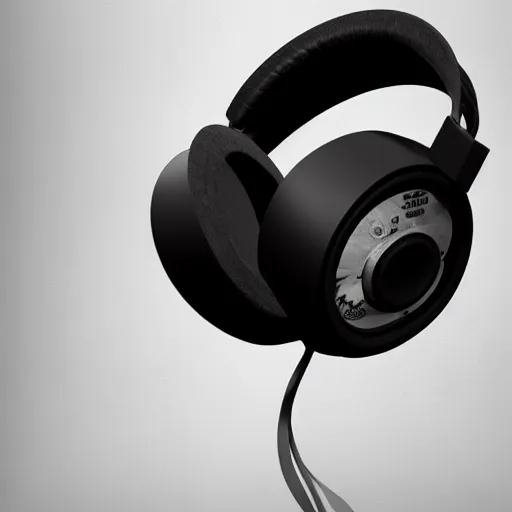 Prompt: black wood headphones, photorealism, Unreal Engine, artstation with dark leafs around