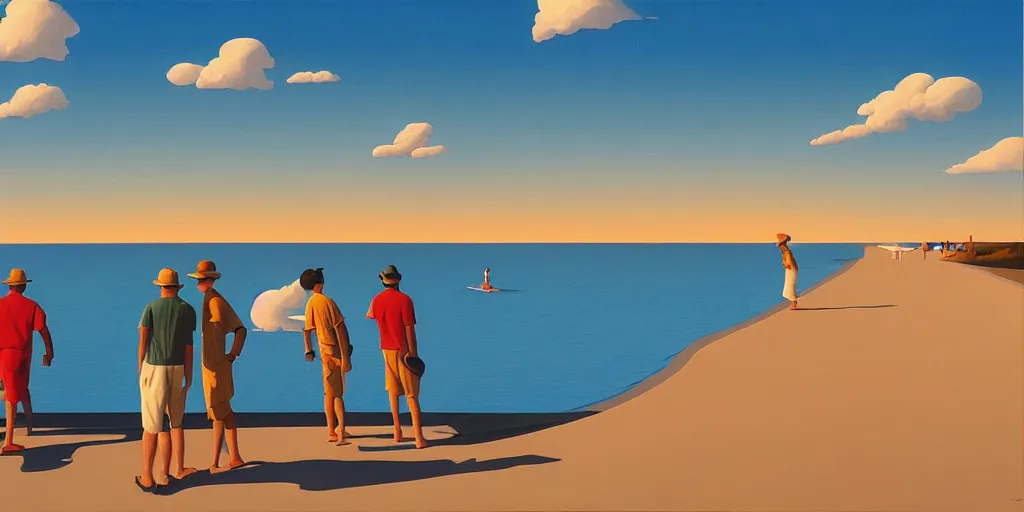 Image similar to beach boys, blue sky, summer evening, kenton nelson