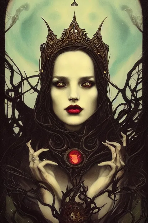 Image similar to jeweled Crown, other worldly, cruel and dark, art nouveau, by Anato Finnstark, Tom Bagshaw, Brom