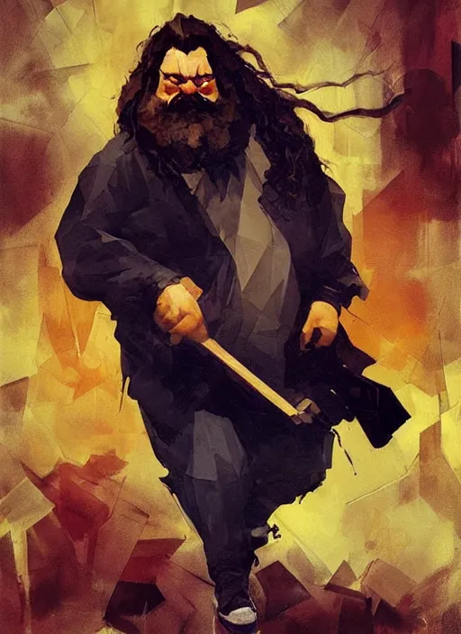 Prompt: low poly playstation 1 hagrid, painting by phil hale, fransico goya,'action lines '!!!, graphic style, visible brushstrokes, motion blur, blurry, visible paint texture, crisp hd image