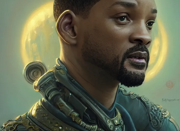 Image similar to will smith as oscar diggs, intricate, d & d, fantasy, art nouveau, digital painting, trending on artstation, sharp focus, wide shot, illustration, global illumination, ray tracing, art by artgerm and greg rutkowski and ruan jia