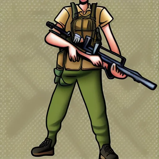 Image similar to sniper nerd dork geek, illustrated, detailed