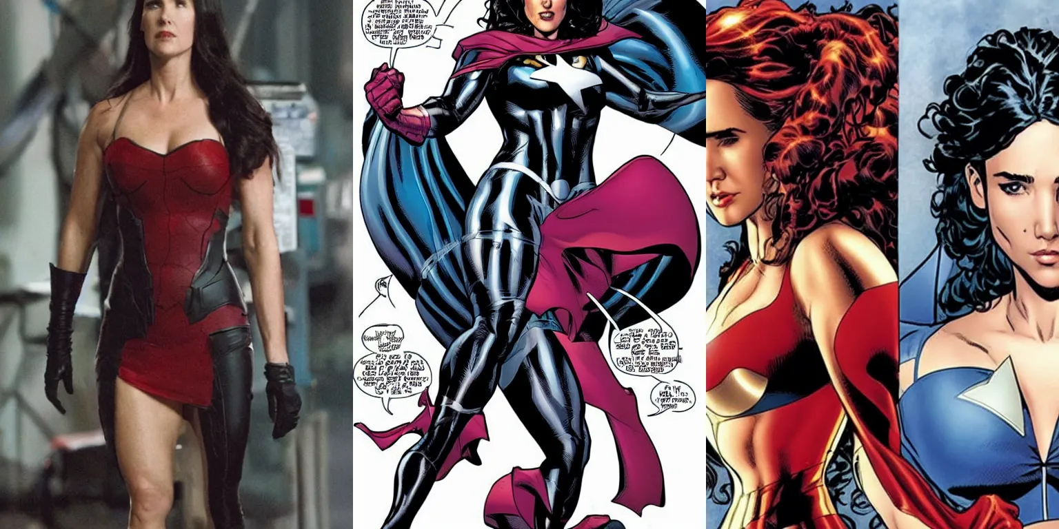 Prompt: Jennifer Connelly as a superhero in Marvel Comics