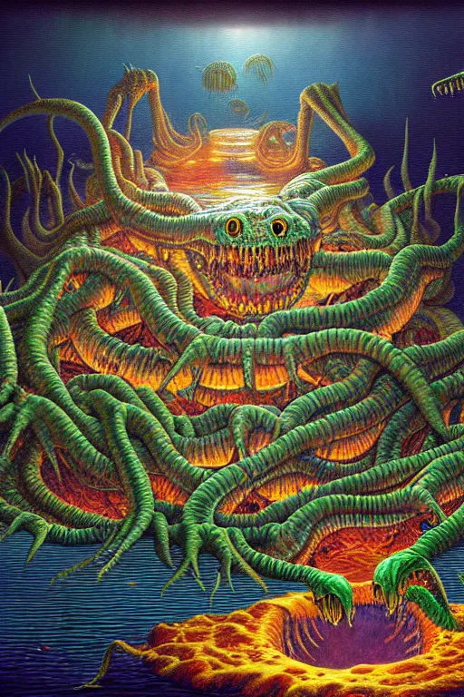 Image similar to a photorealistic painting of an isometric nightmare on the water horror by johfra bosschart, lisa frank, dark fantasy art, high detail, trending on artstation