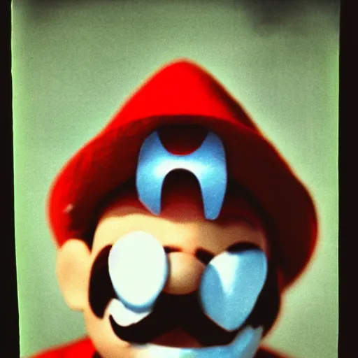 Image similar to 12mm pentax k1000 macro photograph, grainy abstract experimental expired film photo, of real human Video Game Character Super Mario, angry in the 1960s