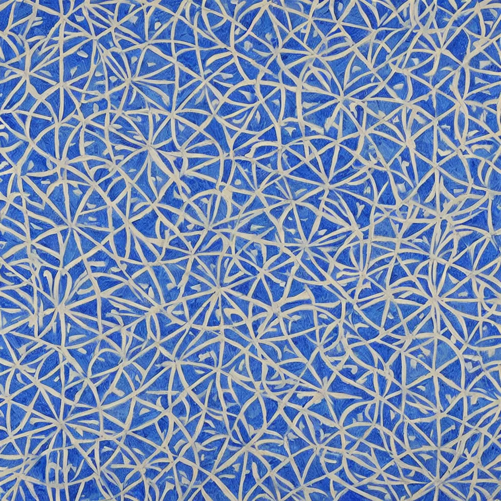 Prompt: a impasto oil painting of beautiful, symmetric indian pattern, blue! and white colors, ultra high details, symmetry, large hexagonal shapes