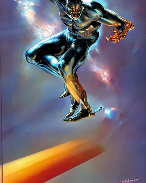 Prompt: silver surfer by peter andrew jones, hyper detailed