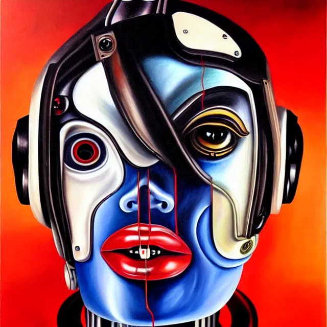 Image similar to a beautiful painting cyberpunk robot michael jackson bloody face, by salvador dali realistic oil painting