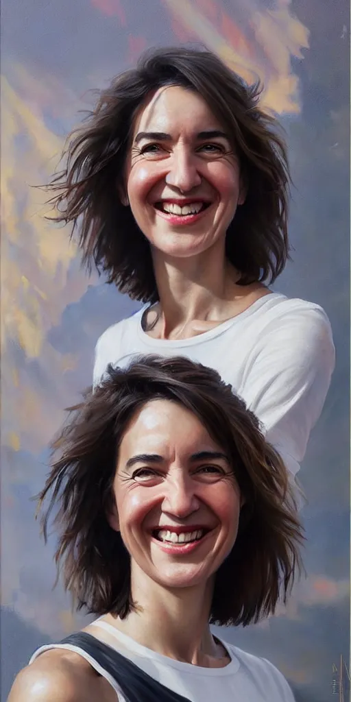 Prompt: maia sandu smiling painting by james gurney greg rutkowski photo by angelique boissiere art streiber, photorealistic, hyperdetailed