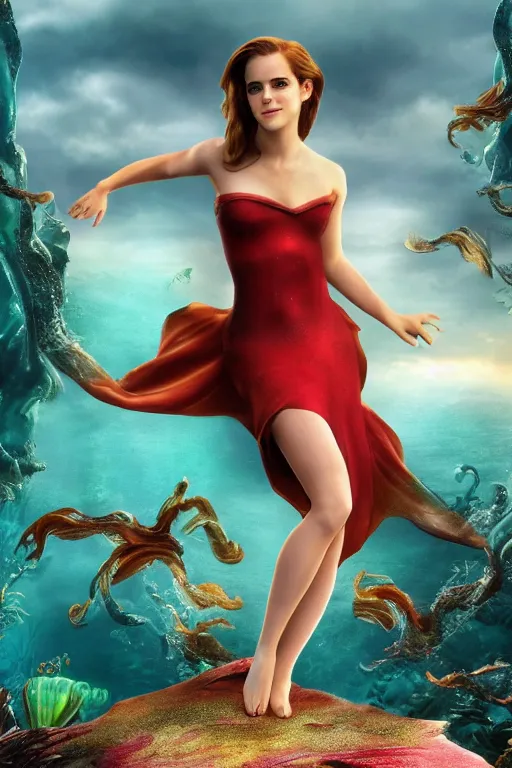 Prompt: tonemapped emma watson as ariel from the little mermaid