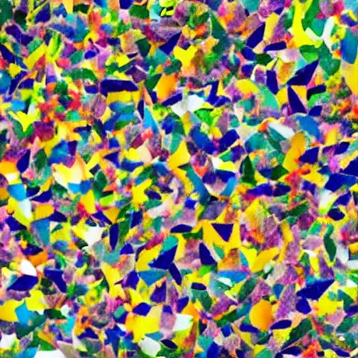 Prompt: a swarm of multi coloured shards in the shape of a person