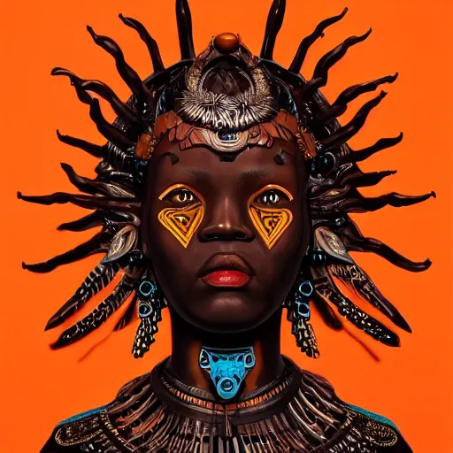 Prompt: medium portrait soft light painted by james jean and tooth woo and joe fenton, inspired by shaka zulu shakespeare, orange brown only, fine, sharp high detail, - c 1 5