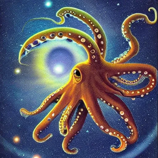 Prompt: an octopus giving birth to the universe