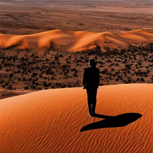 Image similar to photo of a man looking out across the desert, surreal style