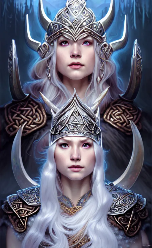 Image similar to opal viking warrior, regal, elegant, winter, snow, beautiful, stunning, hd, illustration, epic, d & d, fantasy, intricate, elegant, highly detailed, wide angle, digital painting, artstation, concept art, smooth, sharp focus, illustration, wallpaper, art by artgerm and greg rutkowski and alphonse mucha and jin xiaodi