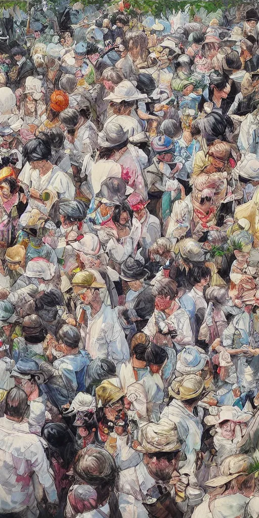 Image similar to oil painting scene crowd from blooming garden by kim jung gi