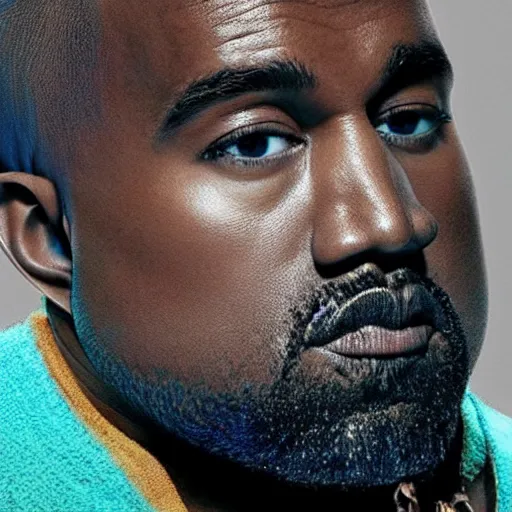 Prompt: photo of Kanye West as a smurf in The Smurfs