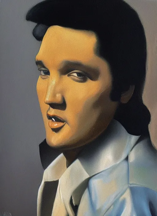 Image similar to oil painting of elvis presley by vermeer