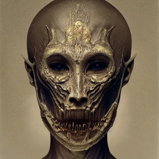 Prompt: A boney thin humanoid with teared viscose clothes wearing a carved mineral mask with tiny mineral and gold incrustations. By tom purvis, emil melmoth, zdzislaw belsinki, Craig Mullins, yoji shinkawa, white gold color scheme, featured on artstation, beautifully lit, Peter mohrbacher, zaha hadid, hyper detailed, insane details, intricate, elite, ornate, elegant, luxury, dramatic lighting, CGsociety, hypermaximalist, golden ratio, environmental key art, octane render, weta digital, micro details, 3d sculpture, structure, ray trace 4k
