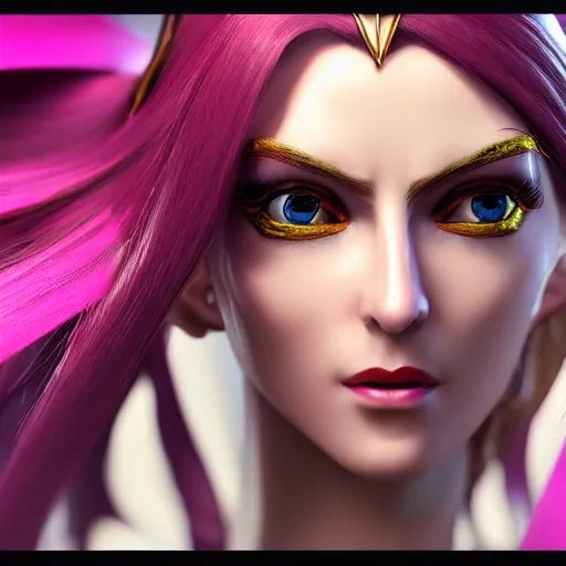 Image similar to portrait of a female high elf with magenta eyes and dark hair, 3 d octane render trending on art station 8 k