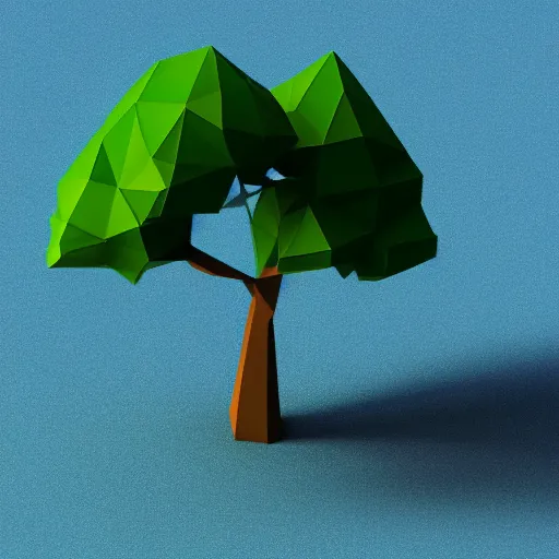 Prompt: a 3d low poly object of just a small green tree on the blue background