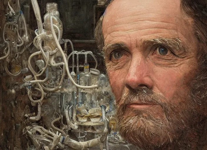 Image similar to a highly detailed moldy portrait of a dentist, james gurney, james jean