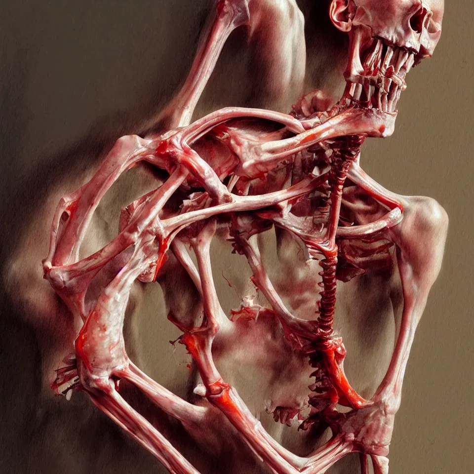 Image similar to bright realistic anorexic man ribs boney puking, appartment, rotten flesh, diffuse lighting, fantasy, intricate, elegant, highly detailed, lifelike, photorealistic, digital painting, artstation, illustration, concept art, smooth, sharp focus, art by francis bacon and jenny saville