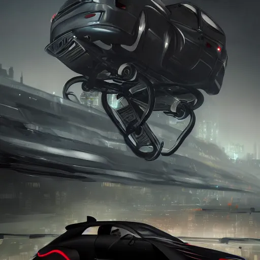 Image similar to full view of a car, elegant, digital painting, concept art, smooth, sharp focus, art style from Wang Ke and Greg Rutkowski and Bruce Kaiser and Scott Robertson and Dmitry Mazurkevich and Doruk Erdem and Jon Sibal, small style cue from Blade Runner and Minority Report and iRobots