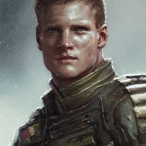 Image similar to portrait of a man by greg rutkowski, alexander ludwig as a colonial marine from aliens franchise, he is about 3 0 years old, military composure, wearing the tactical gear of the colonial marines, highly detailed portrait, digital painting, artstation, concept art, smooth, sharp foccus ilustration, artstation hq