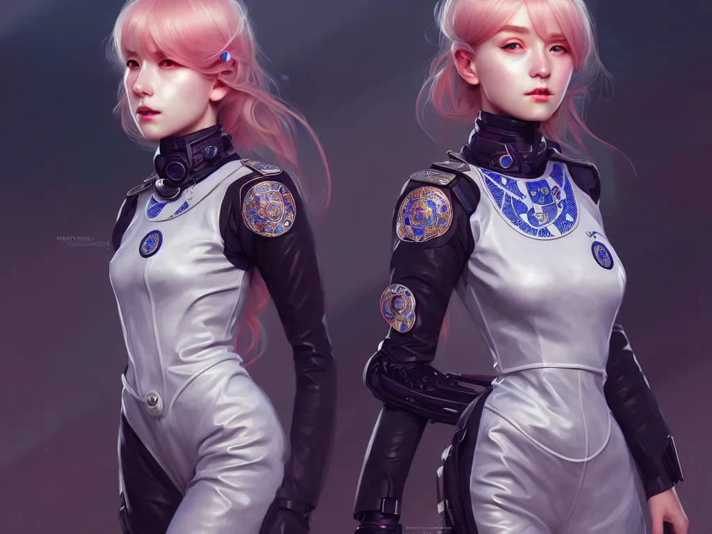 Image similar to portrait futuristic england police uniform girl, at future neon light rooftop, ssci - fi and fantasy, intricate and very very beautiful and elegant, highly detailed, digital painting, artstation, concept art, smooth and sharp focus, illustration, art by tan zi and ayanamikodon and alphonse mucha and wlop