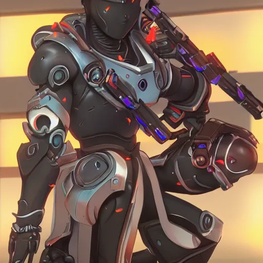 Image similar to Detailed epic drawing of a robot ninja, Overwatch, official art