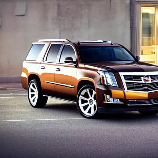 Prompt: High quality photograph of Escalade car parked