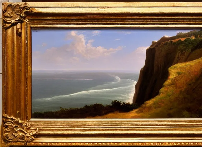 Image similar to cliffs of dover, uk in the style of hudson river school of art, oil on canvas, no frame