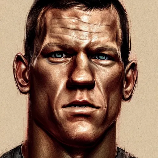 Image similar to a well designed portrait of John Cena , detailed, realistic, sketch style,,Greg Rutkowski, 8K resolution.