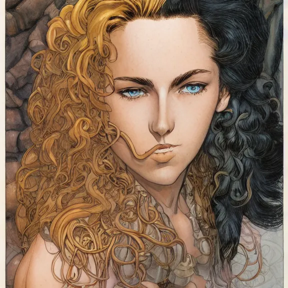 Image similar to a highly detailed portrait in the style of michael whelan and in the style of milo manara.