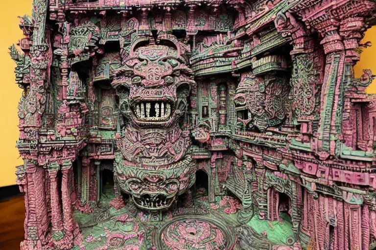 Prompt: an intricate 3d sculpture of a psychedelic temple by kris kuksi