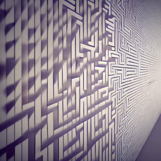 Image similar to : pattern maze sculpture art on the wall in modern architecture studio, cinematic lighting, hyper - realistic, detailed, render by c 4 d octane, unreal engine, 8 k 3 d render