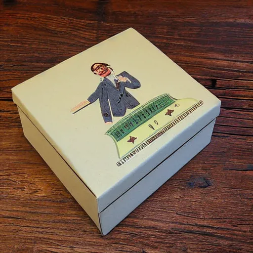 Image similar to vintage craft paper gift box for men, old school, wes anderson style