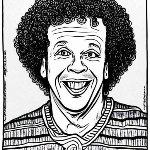 Image similar to a portrait drawing of Richard Simmons drawn by Robert Crumb