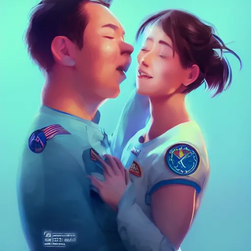 Image similar to an astronaut couple hugging each other and crying as they see earth explode, made by stanley artgerm lau, wlop, rossdraws, artstation, cgsociety, concept art, cgsociety, octane render, trending on artstation, artstationhd, artstationhq, unreal engine, 4 k, 8 k,