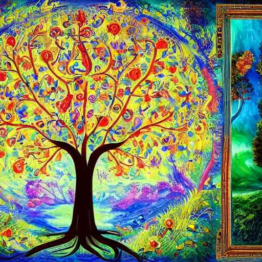 Image similar to tree of life 8 k 3 d 8 k resolution detailed painting maximalist