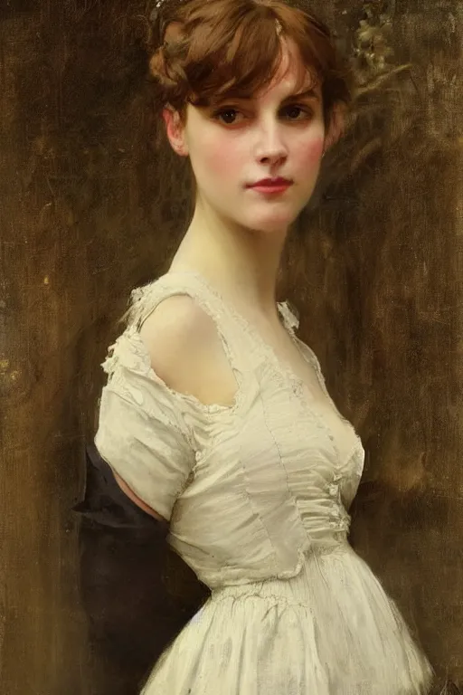 Prompt: Solomon Joseph Solomon and Richard Schmid and Jeremy Lipking victorian genre painting full length portrait painting of a young beautiful woman victorian german bar maid