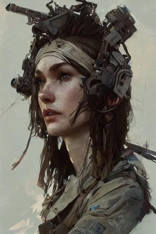 Image similar to A full portrait of a beautiful post apocalyptic commando, intricate, elegant, highly detailed, digital painting, artstation, concept art, smooth, sharp focus, illustration, art by Krenz Cushart and Artem Demura and alphonse mucha