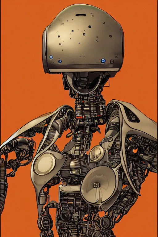 Image similar to A portrait of a robot by Moebius, trending on Artstation